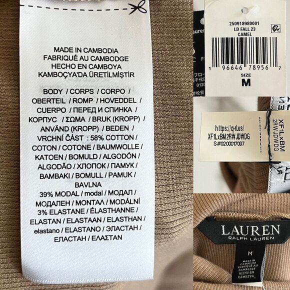 Ralph Lauren Womens Size M Camel Tie Front Turtleneck Sweater Bodycon Midi Dress - Picture 5 of 16